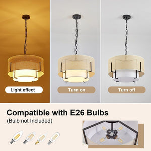 Pendant light fixture with different light effects on a gray background