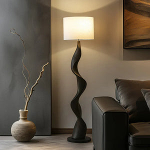 Creative Wooden Floor Lamp with Fabric Shade – Dimmable LED Standing Light