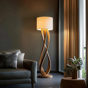 Creative Wooden Floor Lamp with Fabric Shade – Dimmable LED Standing Light