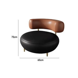 Small chair with brown backrest and black seat, shown with dimensions on a white background.