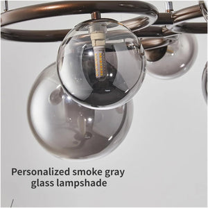 Ceiling light fixture with personalized smoke gray glass lampshade on a white background