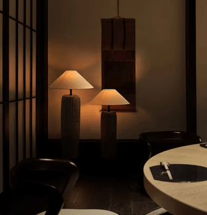 Japanese Design Ceramic Floor Lamp with Nobu Fabric Shade