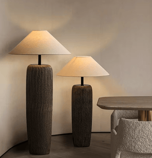 Japanese Design Ceramic Floor Lamp with Nobu Fabric Shade