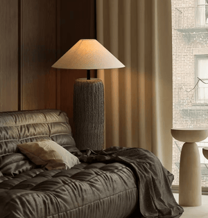 Japanese Design Ceramic Floor Lamp with Nobu Fabric Shade
