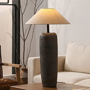 Japanese Design Ceramic Floor Lamp with Nobu Fabric Shade
