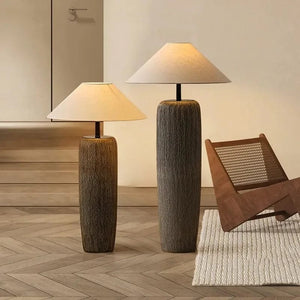 Japanese Design Ceramic Floor Lamp with Nobu Fabric Shade