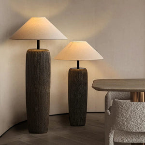 Japanese Design Ceramic Floor Lamp with Nobu Fabric Shade