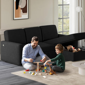 Sectional Sofa L-Shaped Sofa Couch Bed w/Chaise & USB, Reversible Couch Sleeper w/Pull Out Bed & Storage Space Living Room Black | bright&plus.