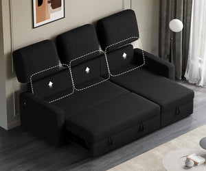Sectional Sofa L-Shaped Sofa Couch Bed w/Chaise & USB, Reversible Couch Sleeper w/Pull Out Bed & Storage Space Living Room Black | bright&plus.