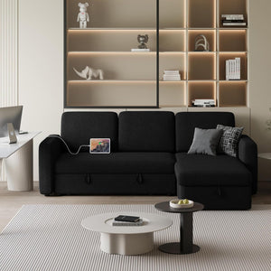 Sectional Sofa L-Shaped Sofa Couch Bed w/Chaise & USB, Reversible Couch Sleeper w/Pull Out Bed & Storage Space Living Room Black | bright&plus.