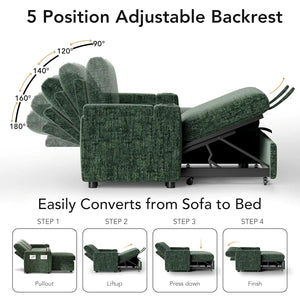 L-Shaped Sleeper Sofa with Pull-Out Bed – 82" Sectional, 5-Position Reclining Backrest, 400L Storage Chaise & Cup Holders