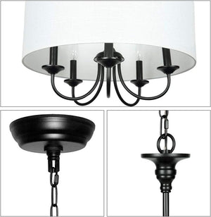 Lohan - Traditional 5-Light Chandelier with White Linen Drum Shade