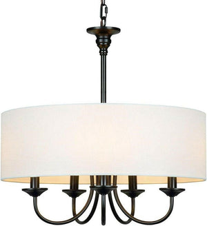 Lohan - Traditional 5-Light Chandelier with White Linen Drum Shade
