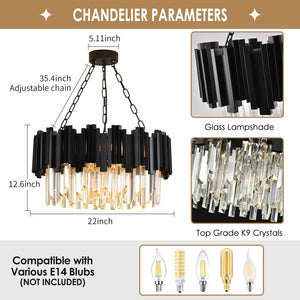 Modern Black Crystal Chandelier – Round Semi-Flush Mount K9 Crystal