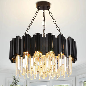 Modern Black Crystal Chandelier – Round Semi-Flush Mount K9 Crystal