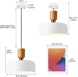Modern Nordic Round Metal and Wood Pendant Lamp