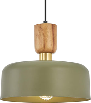 Modern Nordic Round Metal and Wood Pendant Lamp
