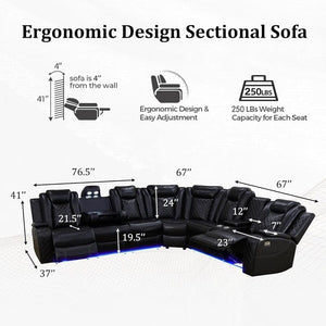 Power Reclining Leather Sectional Sofa with LED