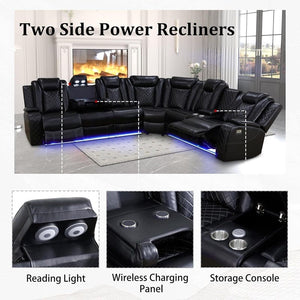Power Reclining Leather Sectional Sofa with LED