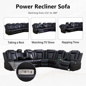 Power Reclining Leather Sectional Sofa with LED
