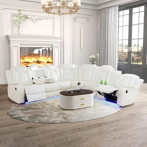 Power Reclining Leather Sectional Sofa with LED