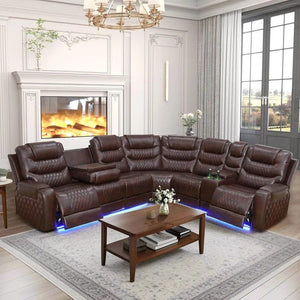 Power Reclining Leather Sectional Sofa with LED
