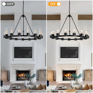 Raven - Black Wagon Wheel Chandelier with Glass Shades
