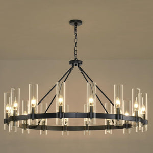 Raven - Black Wagon Wheel Chandelier with Glass Shades