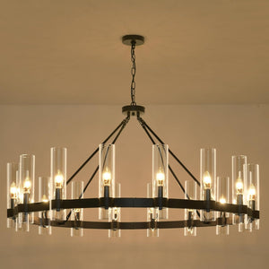 Raven - Black Wagon Wheel Chandelier with Glass Shades