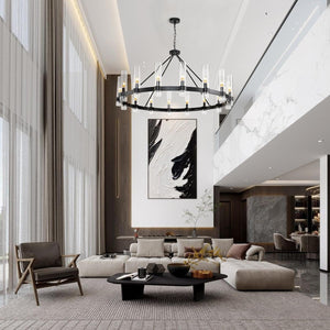Raven - Black Wagon Wheel Chandelier with Glass Shades