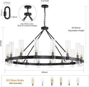 Raven - Black Wagon Wheel Chandelier with Glass Shades