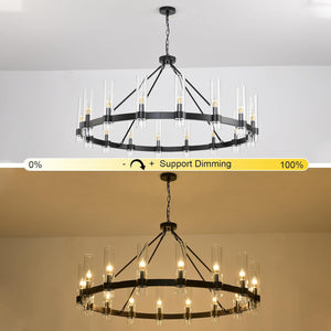 Raven - Black Wagon Wheel Chandelier with Glass Shades