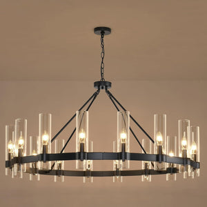Raven - Black Wagon Wheel Chandelier with Glass Shades