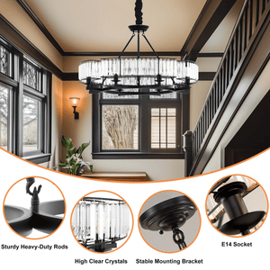 Round Shape Antique Black Industrial Crystal Chandelier