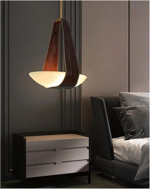 Terry - Minimalist Design Pendant Lamp in Crystal and Leather
