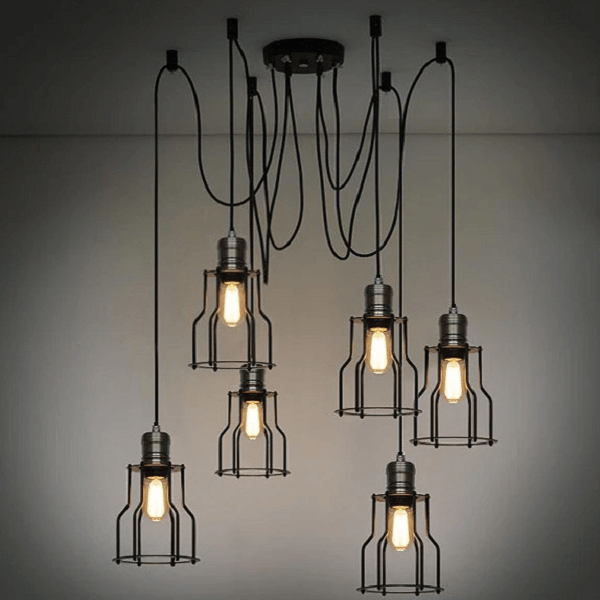 6 Head Industrial Wire Cage Chandelier / Pendant Lights | Bright & Plus.