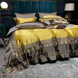 Hadi Embroidered Border Satin Duvet Cover Set | Bright & Plus.