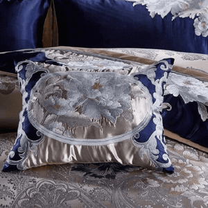 Impero Blue Silver Silk Cotton Jacquard Luxury Chinese Duvet Cover Set | Bright & Plus.