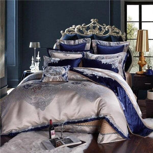 Impero Blue Silver Silk Cotton Jacquard Luxury Chinese Duvet Cover Set | Bright & Plus.