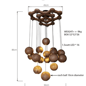 Wooden Orb Sphere Cluster Chandelier With LED Bulbs | Bright & Plus.