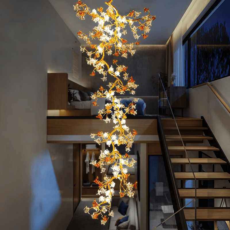 Brass Maple Long Branch Staircase Chandelier – A Statement of Luxury and Timeless Elegance