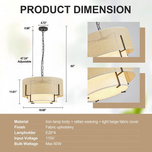Chandelier with dimensions and product details on a white background