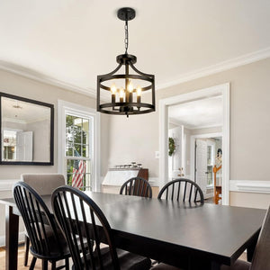 4-Light Farmhouse Chandelier, Modern Pendant Lighting, Rustic Vintage Semi-Flush Mount Convertible Ceiling Light in Black for Dining Room, Kitchen, Foyer, Entryway | bright&plus.