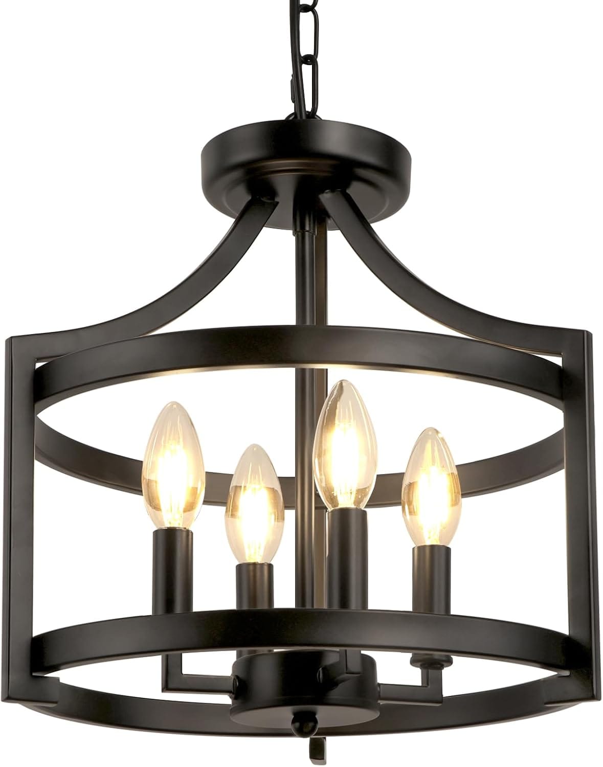 4-Light Farmhouse Chandelier, Modern Pendant Lighting, Rustic Vintage Semi-Flush Mount Convertible Ceiling Light in Black for Dining Room, Kitchen, Foyer, Entryway | bright&plus.