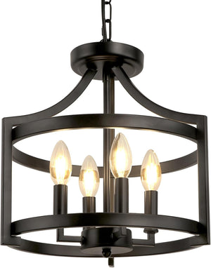 4-Light Farmhouse Chandelier, Modern Pendant Lighting, Rustic Vintage Semi-Flush Mount Convertible Ceiling Light in Black for Dining Room, Kitchen, Foyer, Entryway | bright&plus.