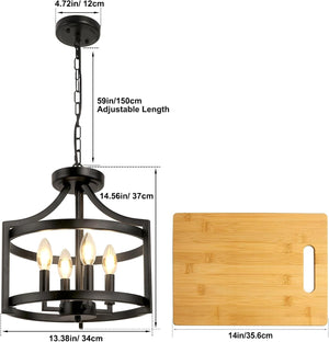 4-Light Farmhouse Chandelier, Modern Pendant Lighting, Rustic Vintage Semi-Flush Mount Convertible Ceiling Light in Black for Dining Room, Kitchen, Foyer, Entryway | bright&plus.