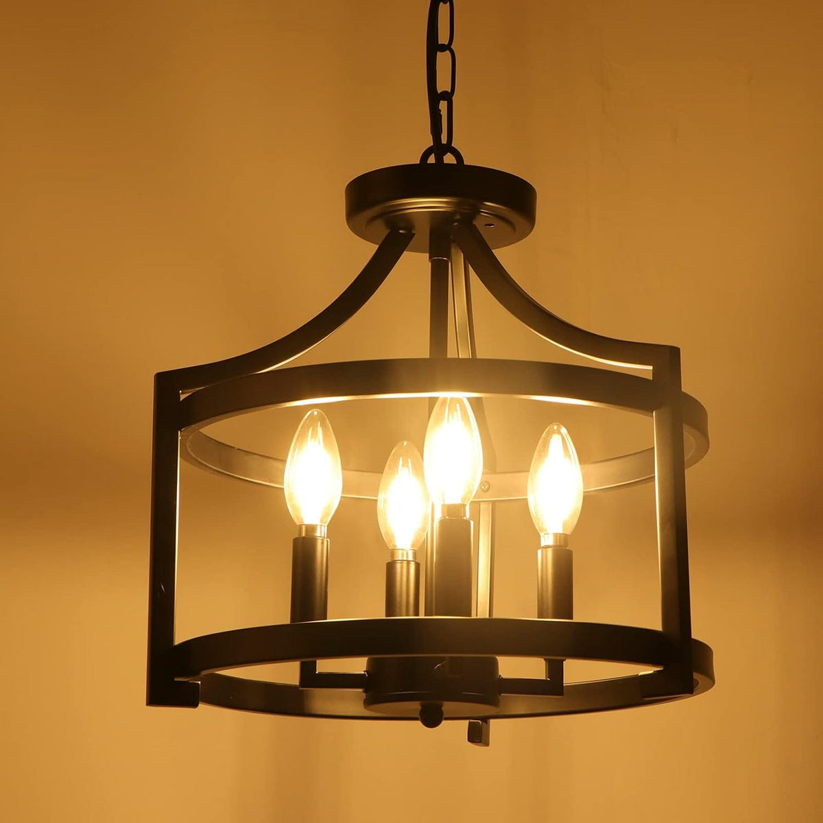 4-Light Farmhouse Chandelier, Modern Pendant Lighting, Rustic Vintage Semi-Flush Mount Convertible Ceiling Light in Black for Dining Room, Kitchen, Foyer, Entryway | bright&plus.
