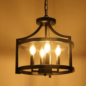 4-Light Farmhouse Chandelier, Modern Pendant Lighting, Rustic Vintage Semi-Flush Mount Convertible Ceiling Light in Black for Dining Room, Kitchen, Foyer, Entryway | bright&plus.