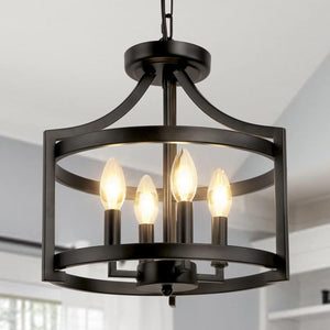 4-Light Farmhouse Chandelier, Modern Pendant Lighting, Rustic Vintage Semi-Flush Mount Convertible Ceiling Light in Black for Dining Room, Kitchen, Foyer, Entryway | bright&plus.