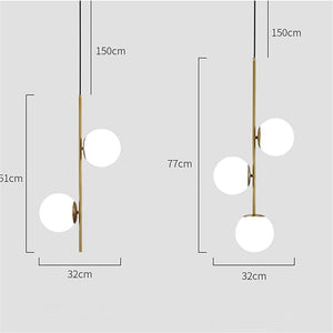 Althar - 3/2 Light White Glass Ball Pendant Light in White Glass and Gold Brass